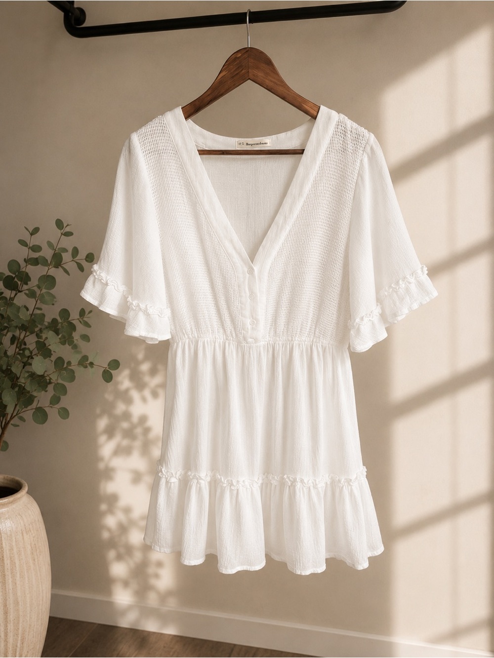 Selfie Leslie White V-Neck Ruffle Tunic